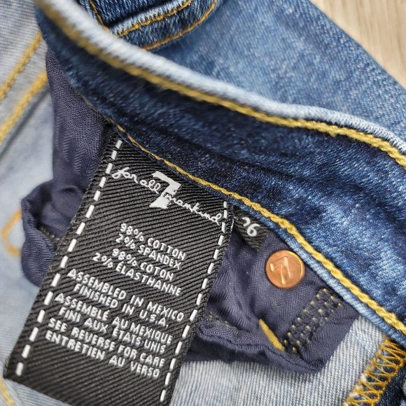 7 for all mankind the ankle skinny distressed denim blue jeans high rise size 26 - Picture 8 of 9